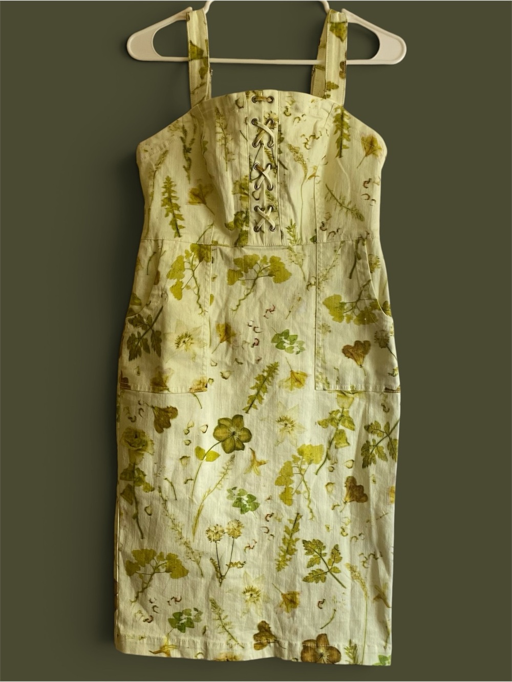 INC International Concepts Botanical Fern Corset Lace Up Dress Size 6